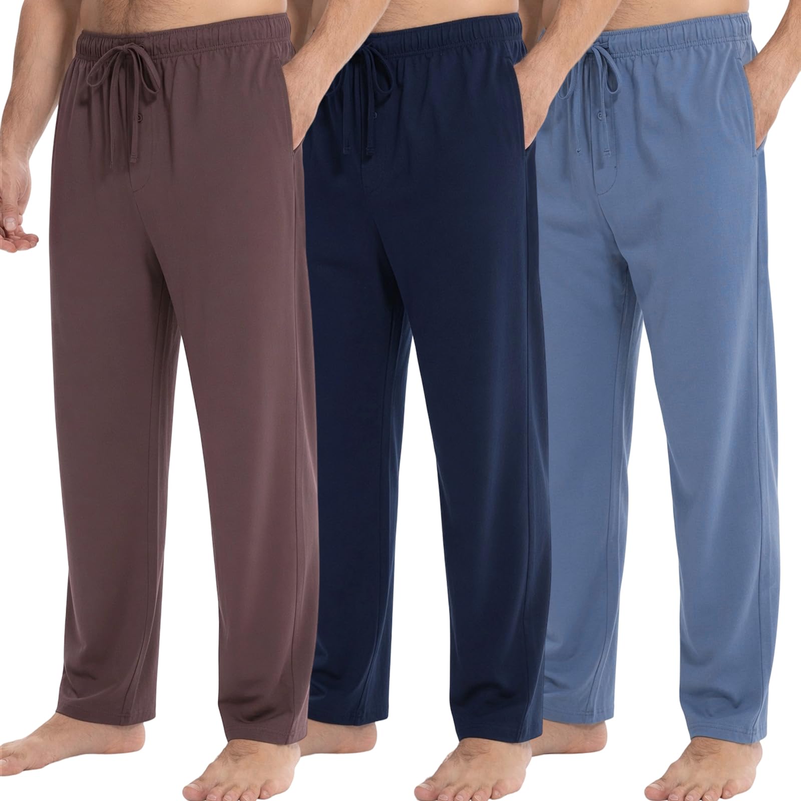 Schlafanzughose Herren Lang-Baumwoll Pyjama in Gerader 3er-Pack