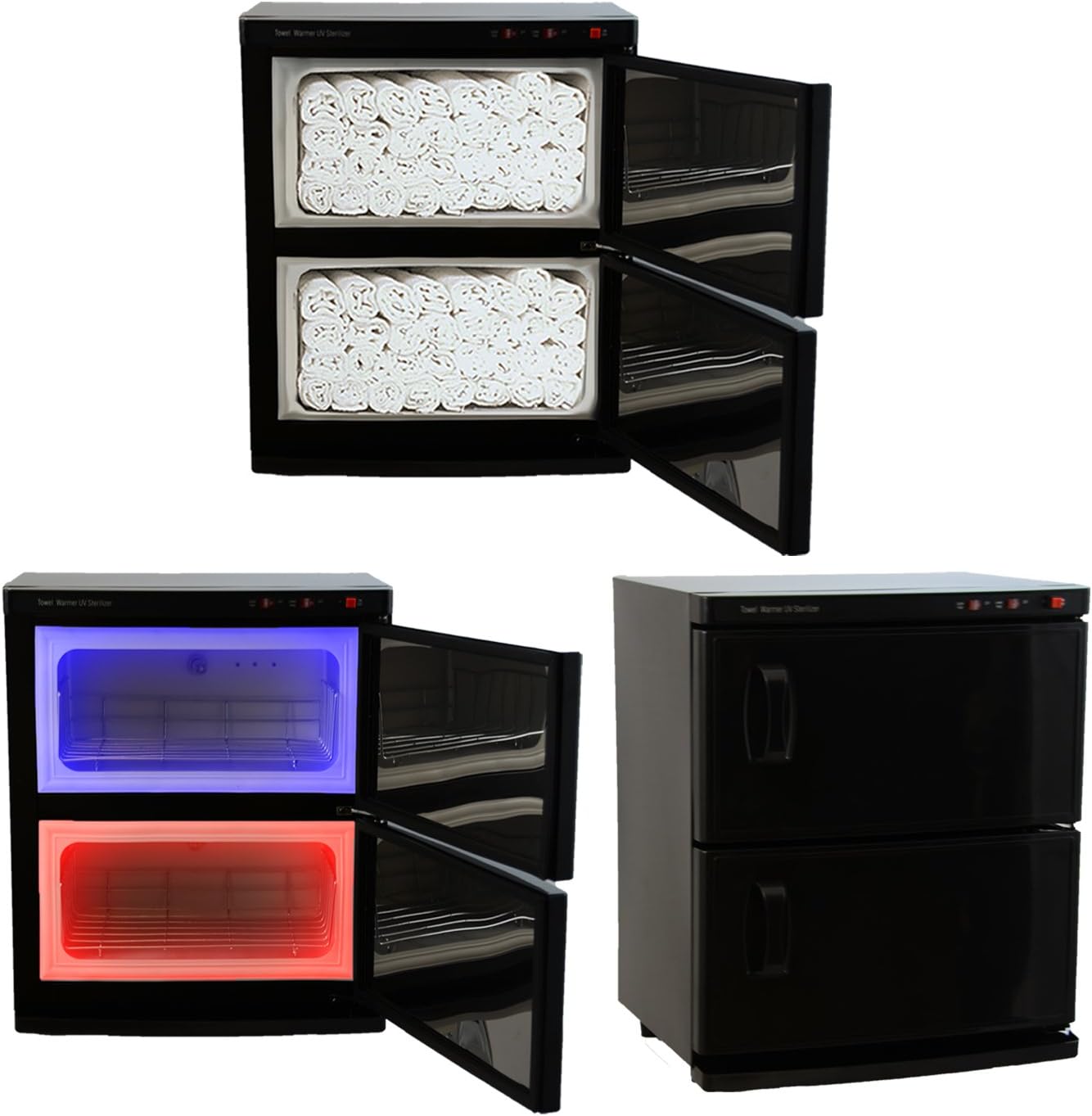 LCL Beauty Black High Capacity Double-Decker Hot Towel Cabinet & Ultraviolet Sterilizer 48 Towels Included Salon Spa Beauty Equipment