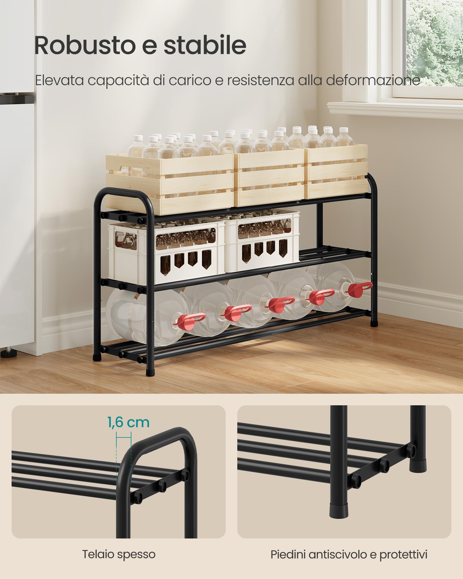 SONGMICS Scarpiera Espandibile, Scaffale per Scarpe, Ripiani Regolabili, Robusta e Resistente, per Ingresso Armadio Soggiorno, 3 Ripiani, Nero Inchiostro LMR036BD01