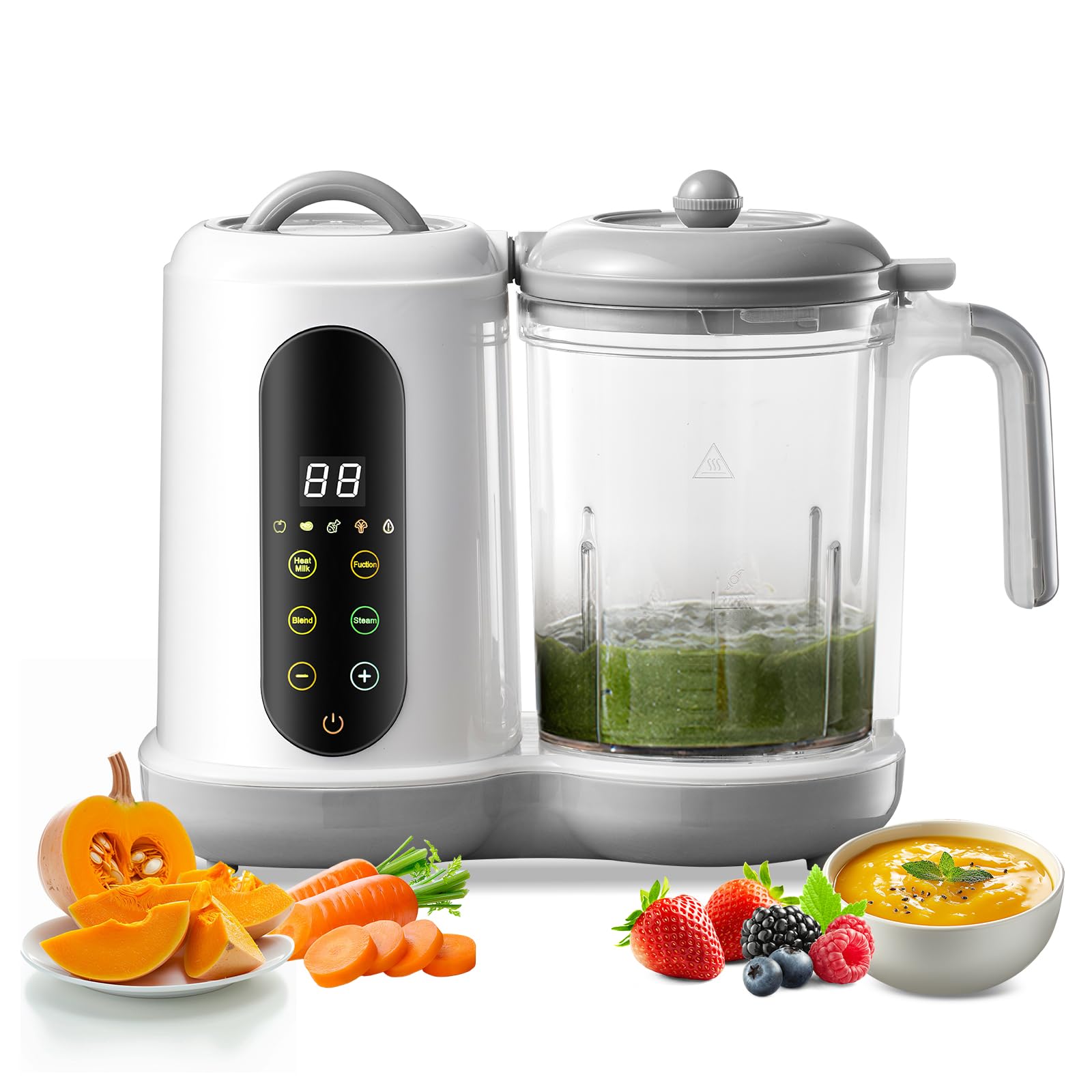 Robot Cuiseur Bebe, Cuiseur Vapeur Mixeur, Grande Capacité 400ML, Petits Pots Bébé Faits Maison, Mixeur Bebe,Nettoyage Automatique, Écran Tactile, pour Mixer et Réchauffer Les Aliments pour Bébés