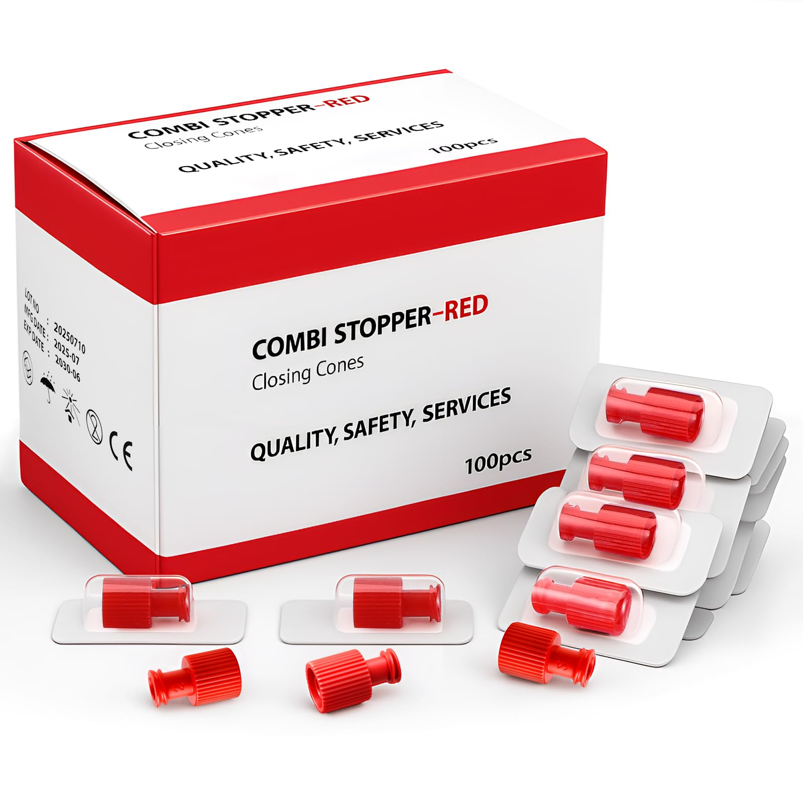 100 Pack Luer Stopper Closing Cones Dual Male-female Individually Packaged Sterile Luer Replacement Cap for Male/female Connectors (Red)