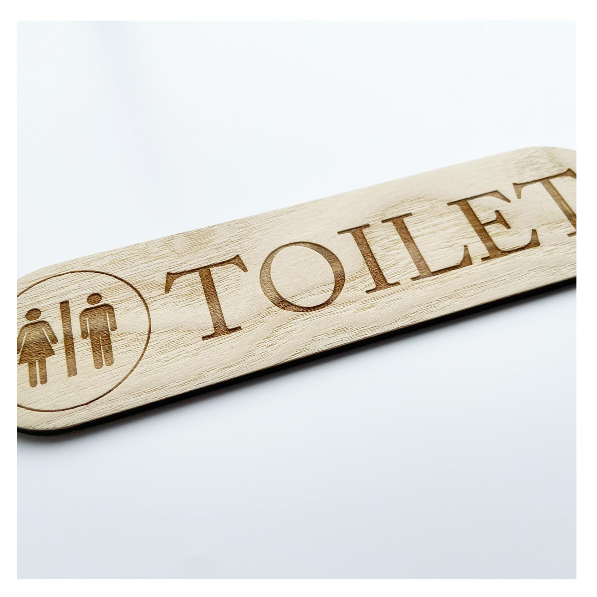 Toilet - Ladies - Gents - Bathroom - Office Business Home - Stick On - Self Adhesive - Wooden Door Signs (Toilet)