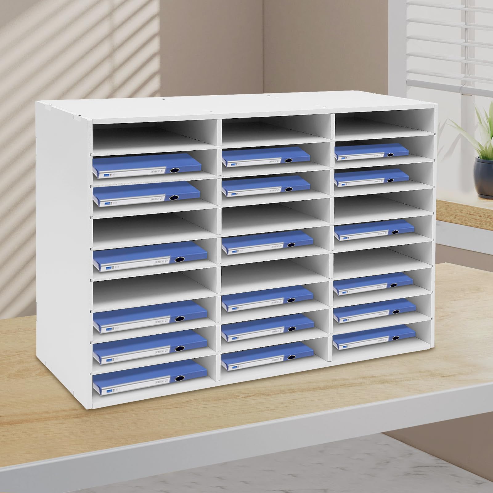 PVC Literatur Organizer Dokumentenablage Mit 27 Fächern 80 * 30.7 * 55.1cm Aktensortierer Briefablage Dokumentenlager 50kg Tragfähigkeit Weiß Aufbewahrung Für Büro Klassenzimmer