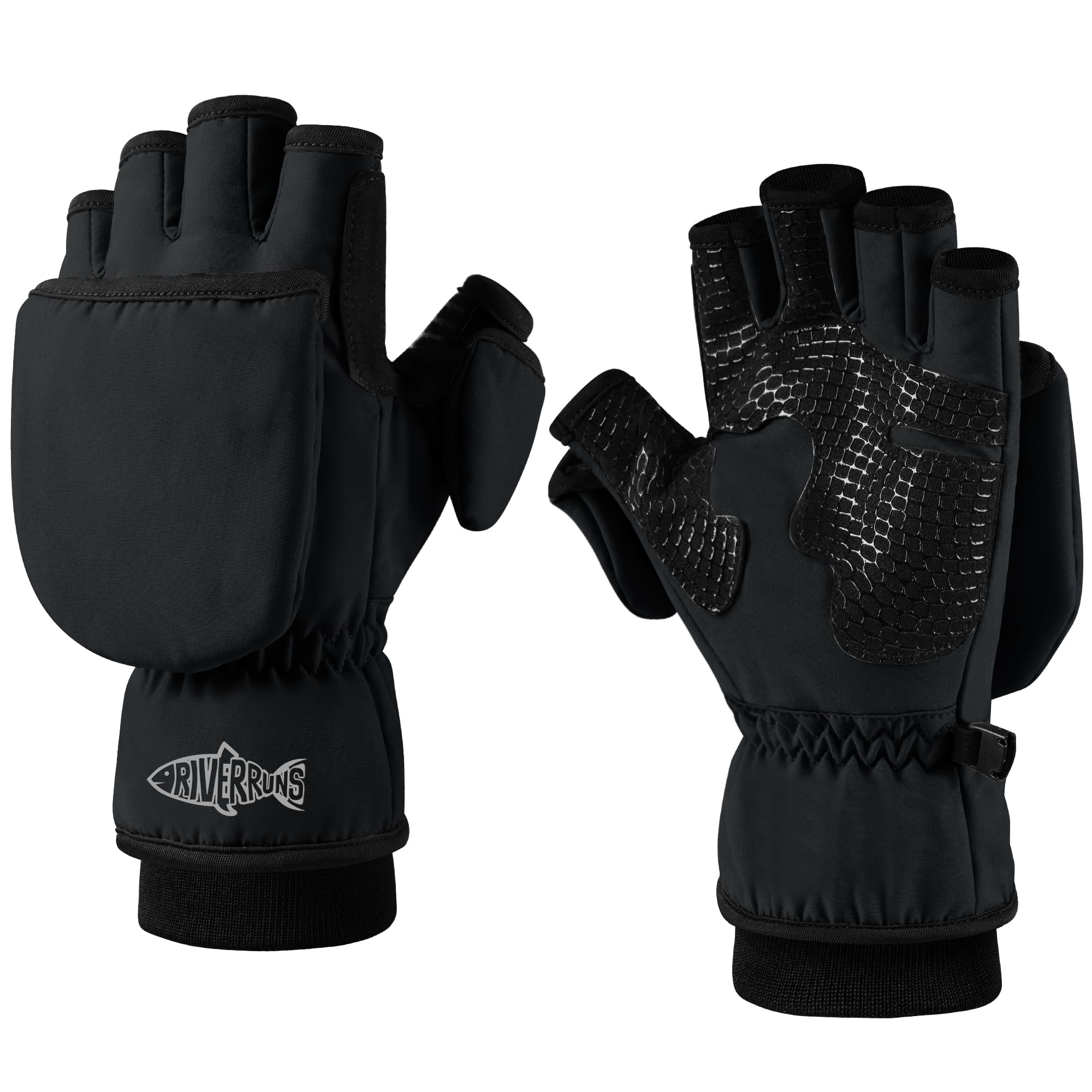 Riverruns Winter Fishing Gloves Convertible Mittens and Fingerless Gloves for Men Women, Ideal for Ice Fishing, Photography, Hunting, Outdoor Use