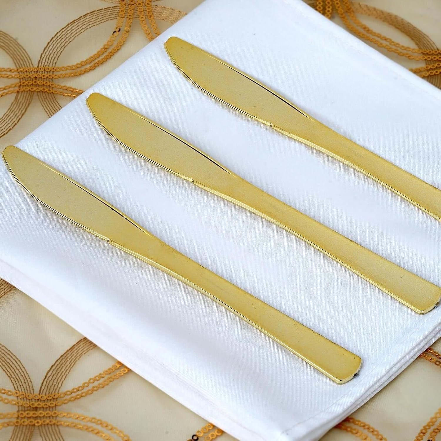 Efavormart 48 Pack Metallic Gold Heavy Duty Plastic Silverware Set, Disposable Cutlery Utensil Set - 7" and 8"
