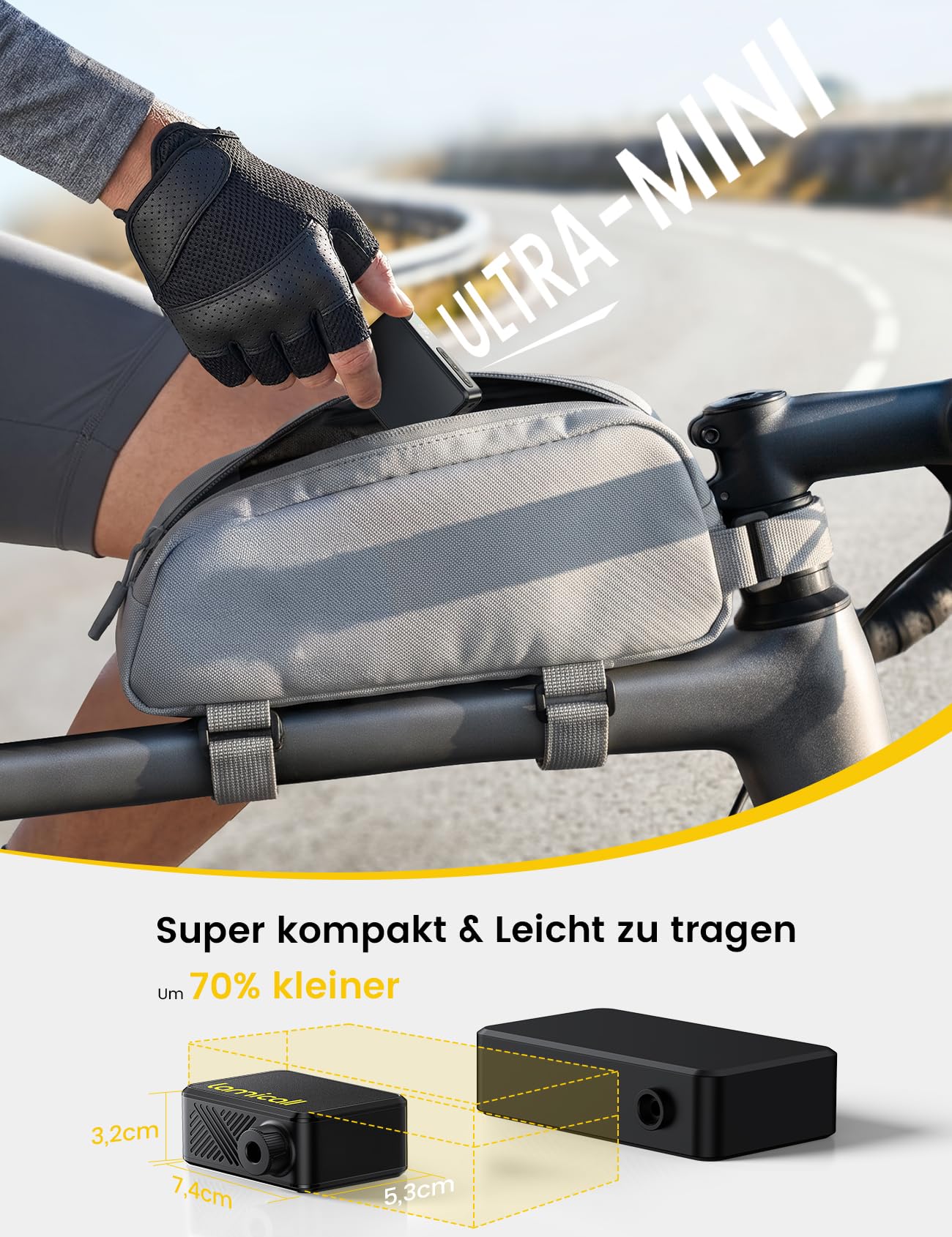 Lamicall Mini Fahrradpumpe Elektrisch Luftpumpe - [Schnelles & Sicheres Aufblasen] 120 PSI Tragbare Akku Fahrradpumpe mit Manometer & Auto-Stopp, Tiny Kompakte Fahrrad Pumpe für Rennrad, MTB, E-Bike