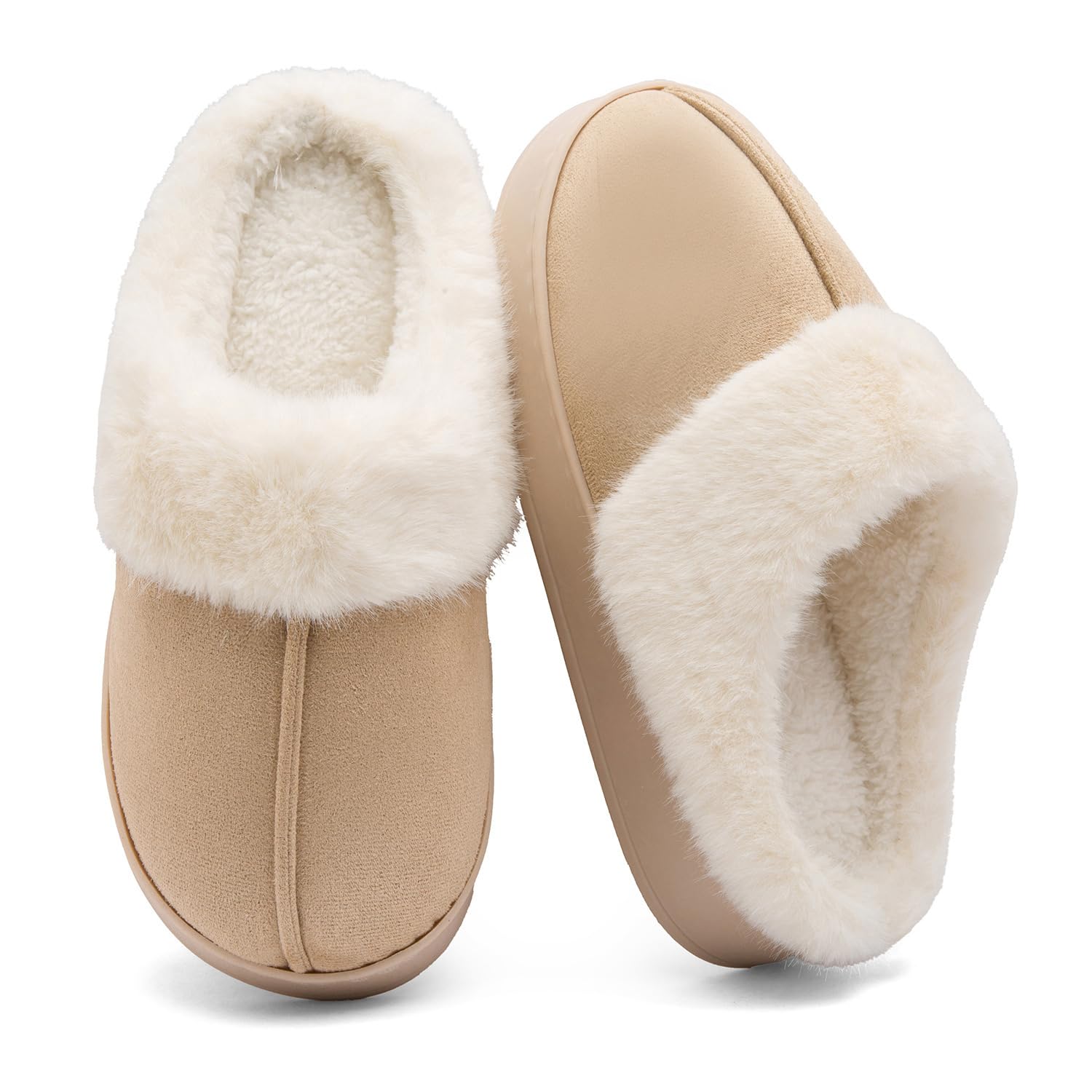 RIKANR Women's Fuzzy Memory Foam Slippers Comfy Soft Winter Slip On House Slippers Bedroom Shoes with Warm Plush Lining and Indoor Outdoor Soles