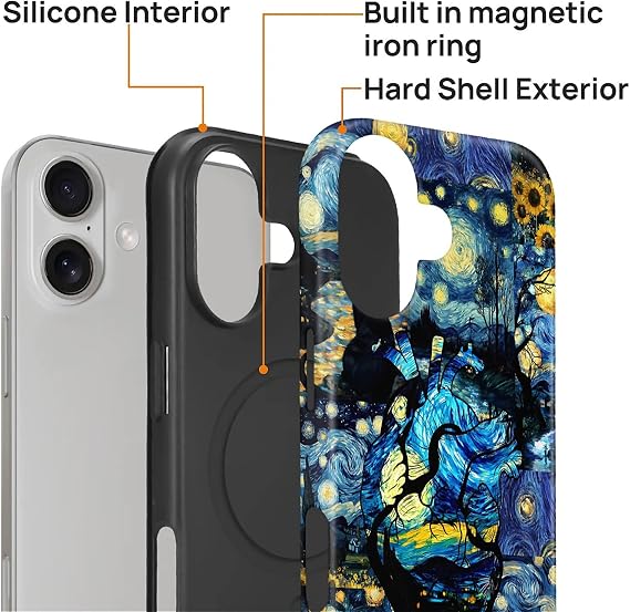 for iPhone 17 Case,Campatible with Magsafe,Featuring A Mixed Double-Layer Protective Matte Shell Design with Glossy Patterns,Durability,Van Gogh Collage Oil Painting.