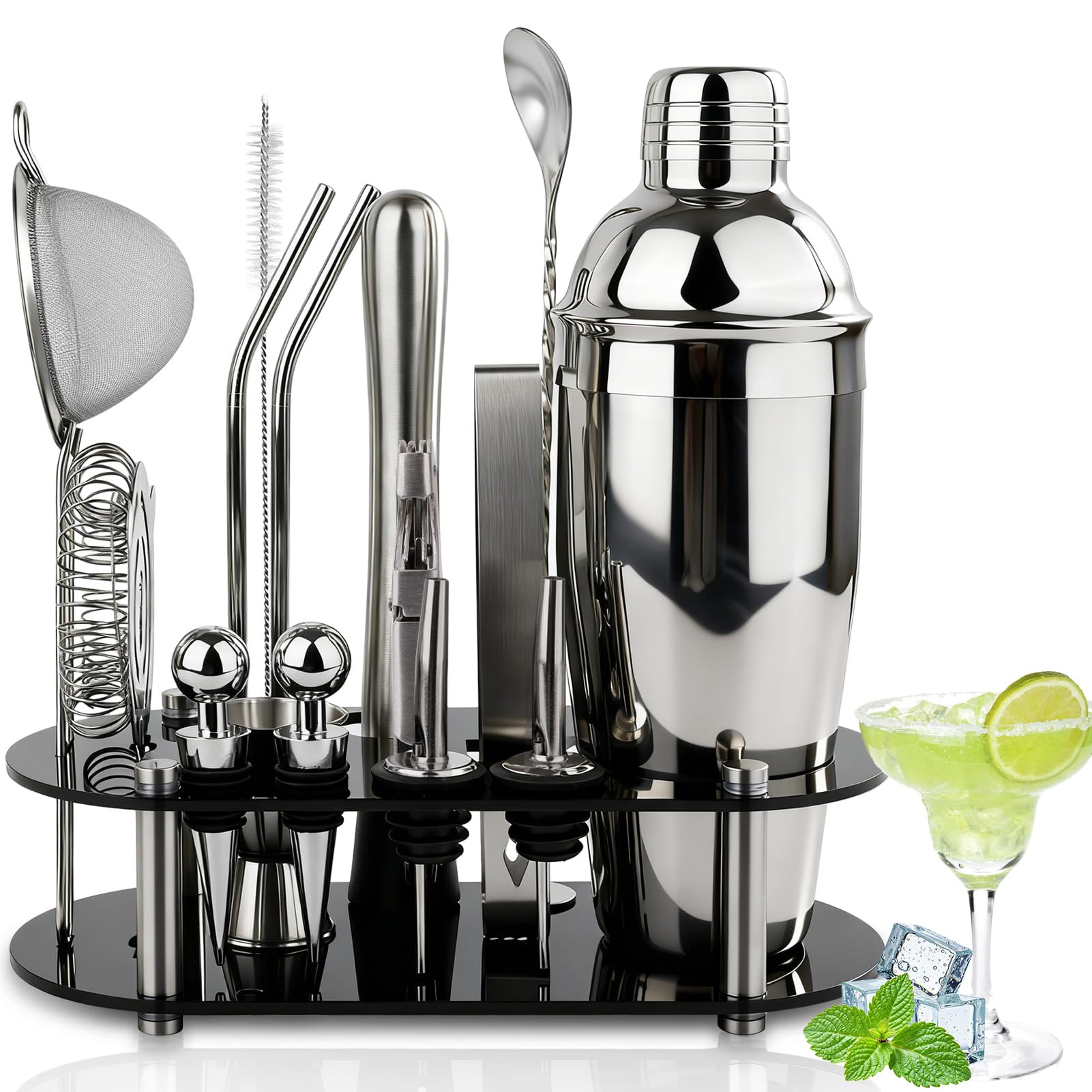 FoiiLiio 16 pezzi cocktail set kit in Acciaio Inox,Boston Shaker Cocktail Set,Kit Barman 750 ML,Professionale Kit Barman Completo,professionale barman set,Set Cocktail Professionale