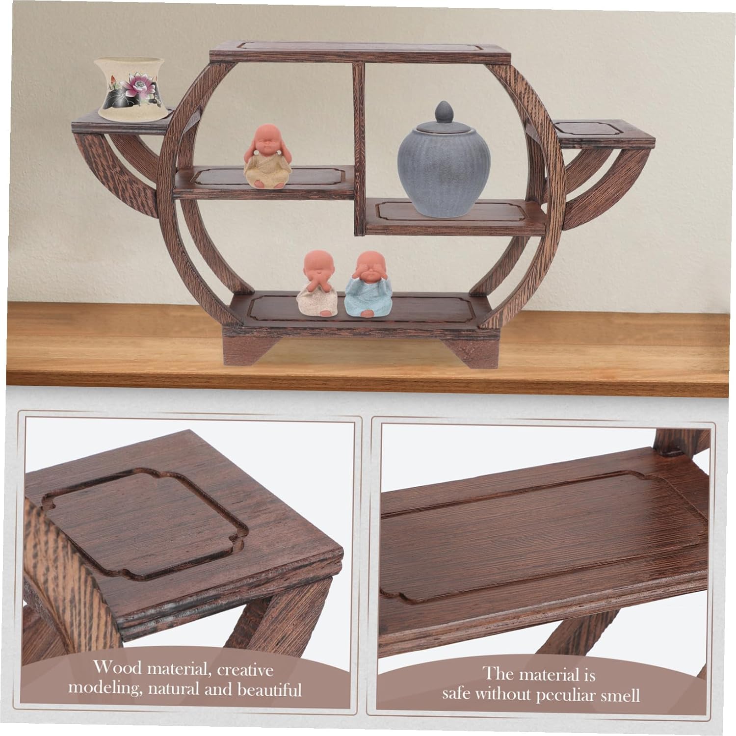 Artistic Chicken Wing Wood Curio Display Stand Desktop Ornament Rack for Home Decor Vintage Style Furniture Display Shelf for Living and Study