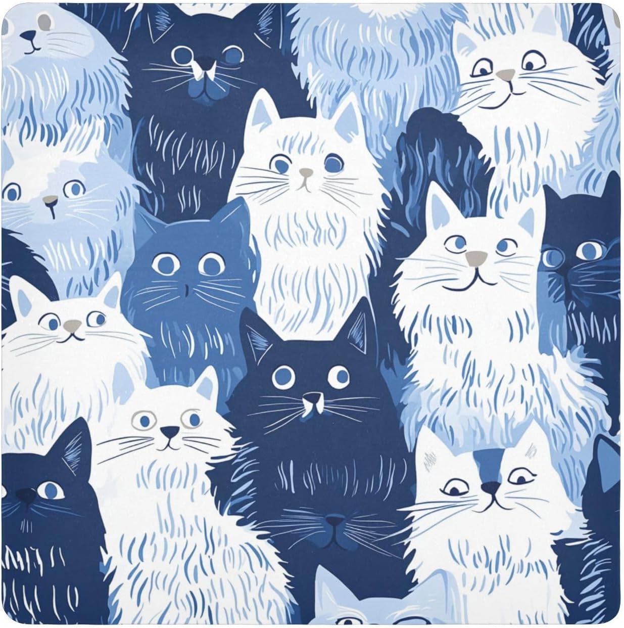 Yuiboo Magic Sticker Cosmetics Pouchs Cloth Funny Cats White Blue Travel Toiletry Organizer Wrap Camera Lens Cloth Wrapper Cosmetic Organizers For Travel 21.7 X 21.7