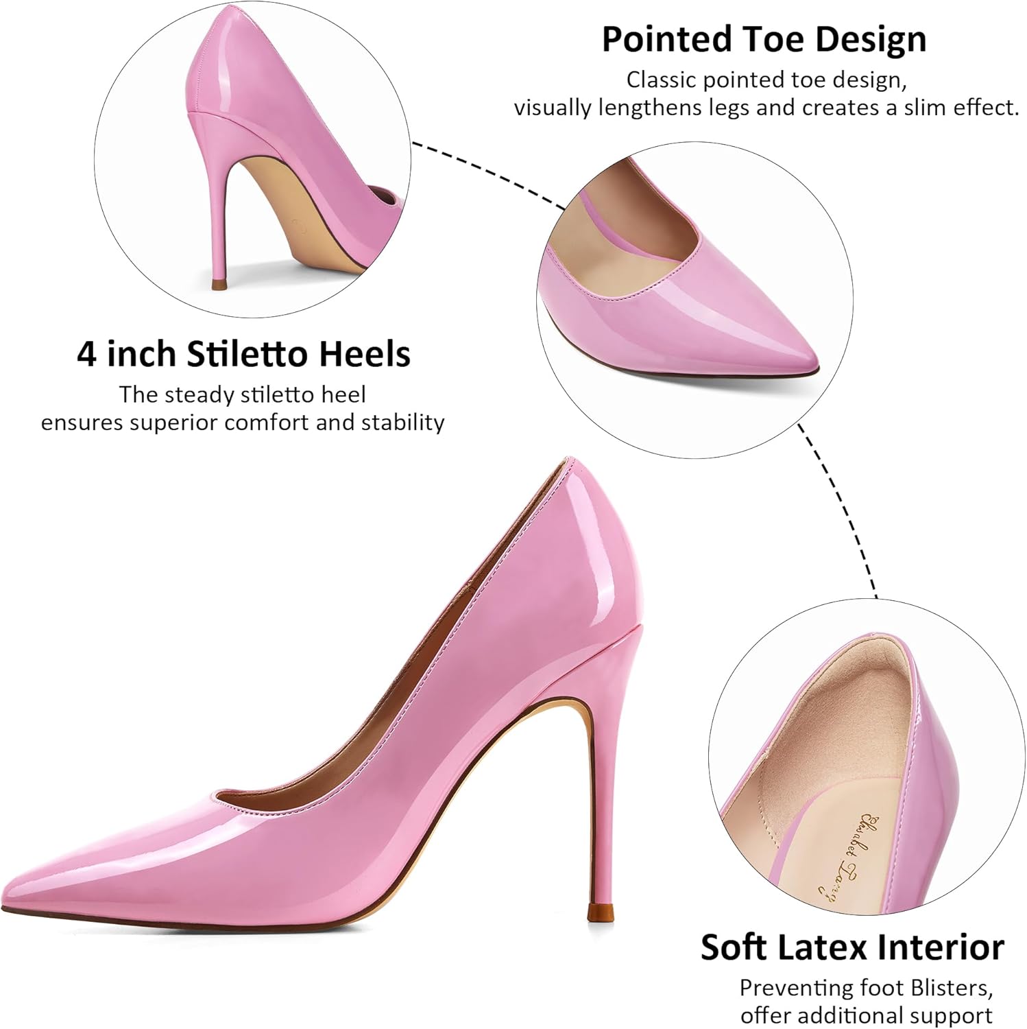 Elisabet Tang Women's High Heels Pumps Closed Pointed Toe Stiletto 4inch Heels Classic Office Special Dressy Wedding Pump Shoes - Image 4