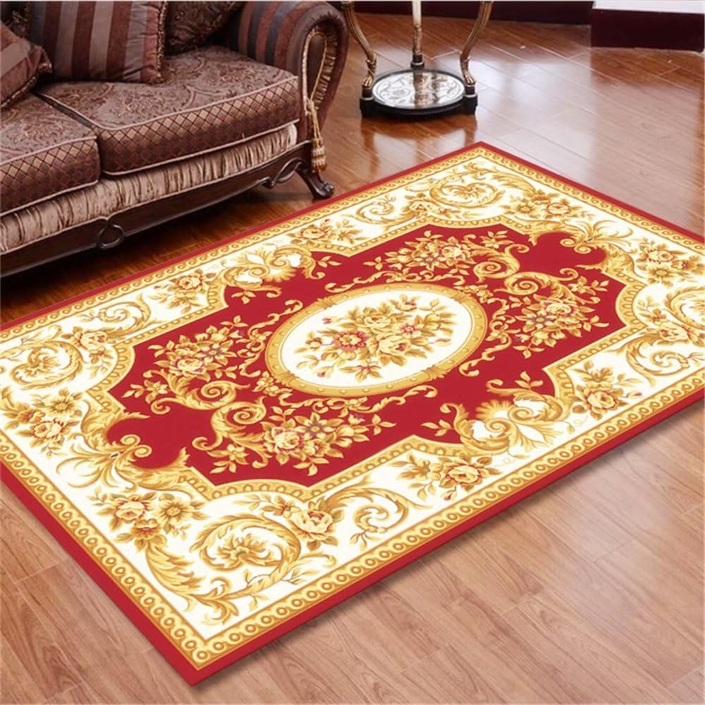Tapis de salon rouge aux motifs de plantes pour ambiance cosy chambre
