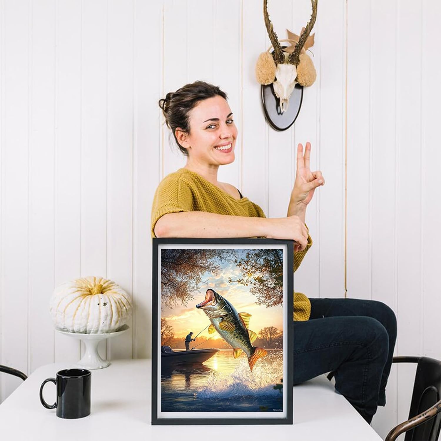 Noveora Diamond Painting Kits for Adults, 5D DIY Bass Fish Diamond Art Kits for Beginners, Full Drill Diamond Painting Kits for Home Wall Decor 12x16 inch