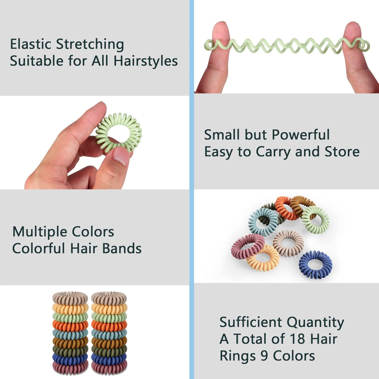 18 Pack Hair Elastics, No Crease Spiral Hair Ties Hair Bands Matte Color Waterproof Phone Cord Hair Scrunchies Hair Coils Accessories for Women Girls : Beauty & Personal Care