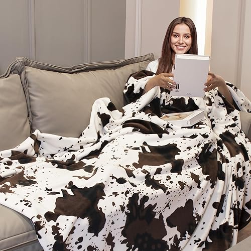 Miniatura 2 de Linda manta con estampado de vaca suave y cálida manta de franela de forro polar manta de viaje ligera y acogedora para todas las estaciones manta