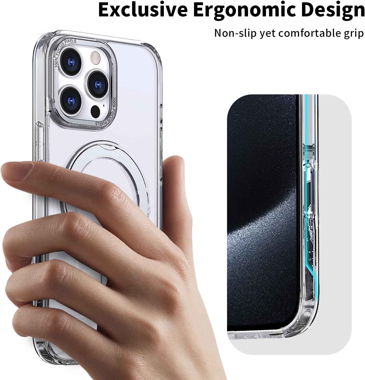 HOGGU Compatible with iPhone 16 Pro Case with Invisible Magnetic 360°Ring Stand, Compatible with MagSafe, Great Grip Feeling, Anti-Slip, Drop-Proof and Protective Cover, Translucent Matte Case, Clear