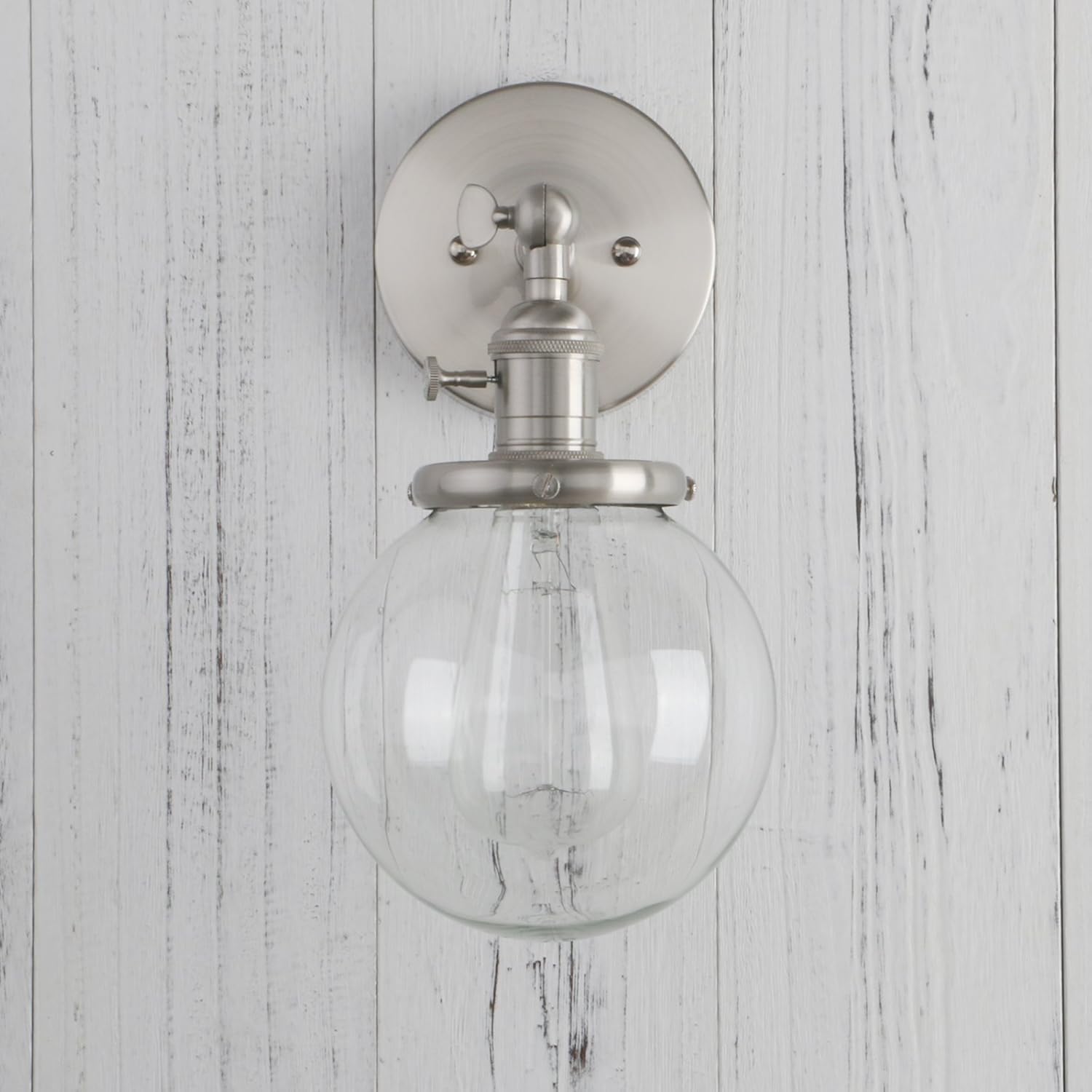 Black Friday Clearance Permo Vintage Industrial Wall Sconce Lighting Fixture with Mini 5.9 Round Clear Glass Globe Hand Blown Shade (Brushed) Buy 1 get 1 Permo Vintage Industrial Wall Sconce Lighting Fixture with Mini 5.9 Round Clear Glass Globe Hand Blown Shade (Brushed)