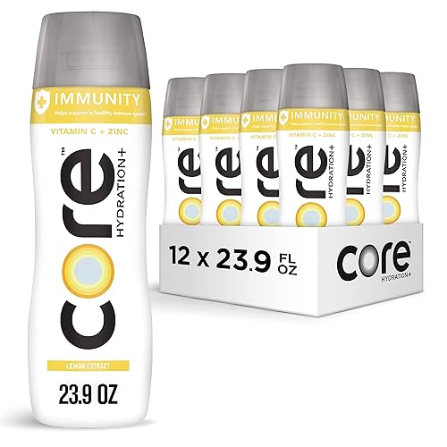CORE Hydration+ Immunity, agua mejorada con extracto de limón con vitamina C y zinc, botella de 23.9 onzas líquidas (paquete de 12)