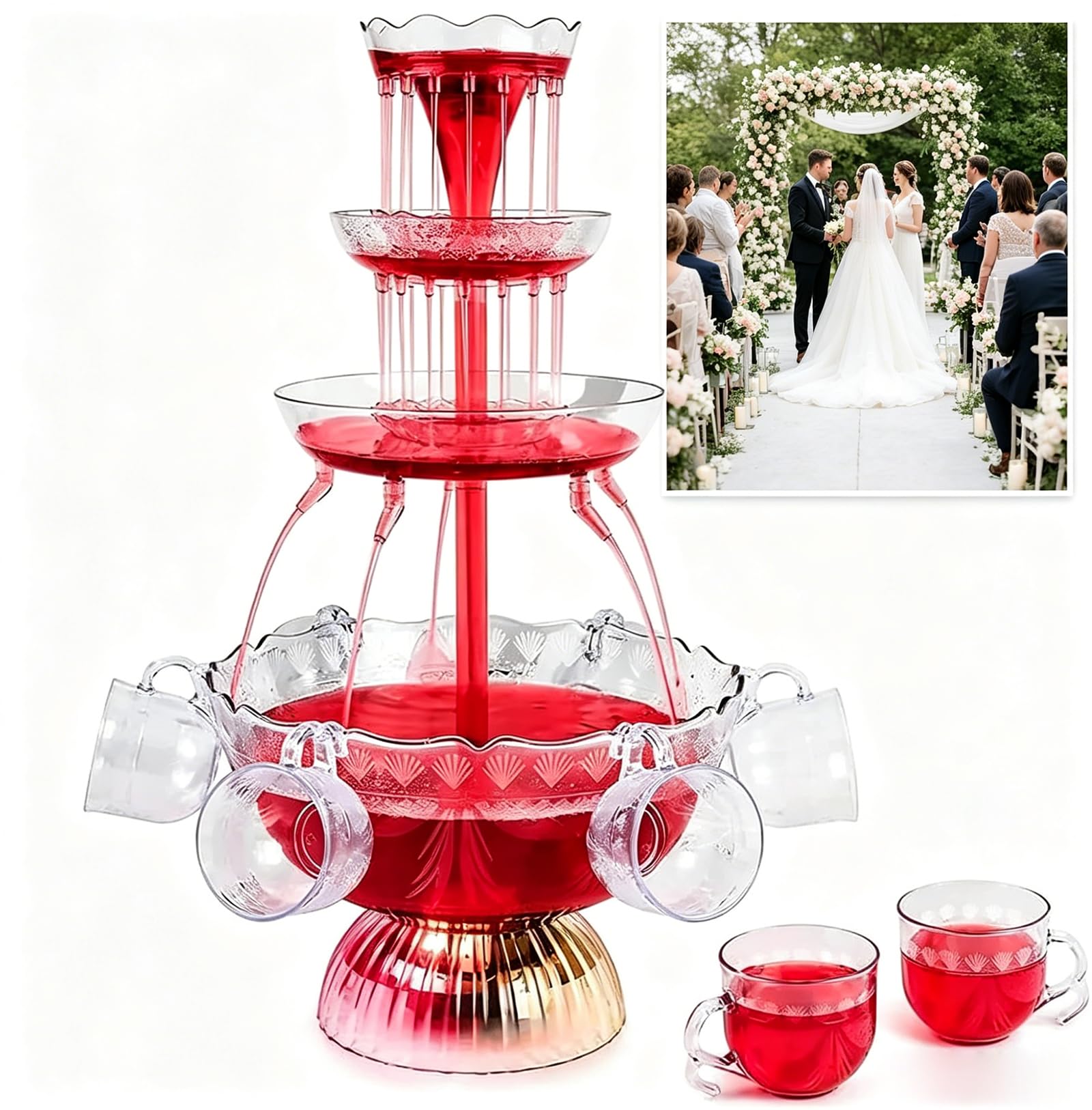 GERAZAHO 3-Tier LED Illuminated Wine Fountain, Household Electric Juice Drink Dispenser, Stackable Circulating Waterfall Fountain, Automatic Beverage Dispenser for Wedding