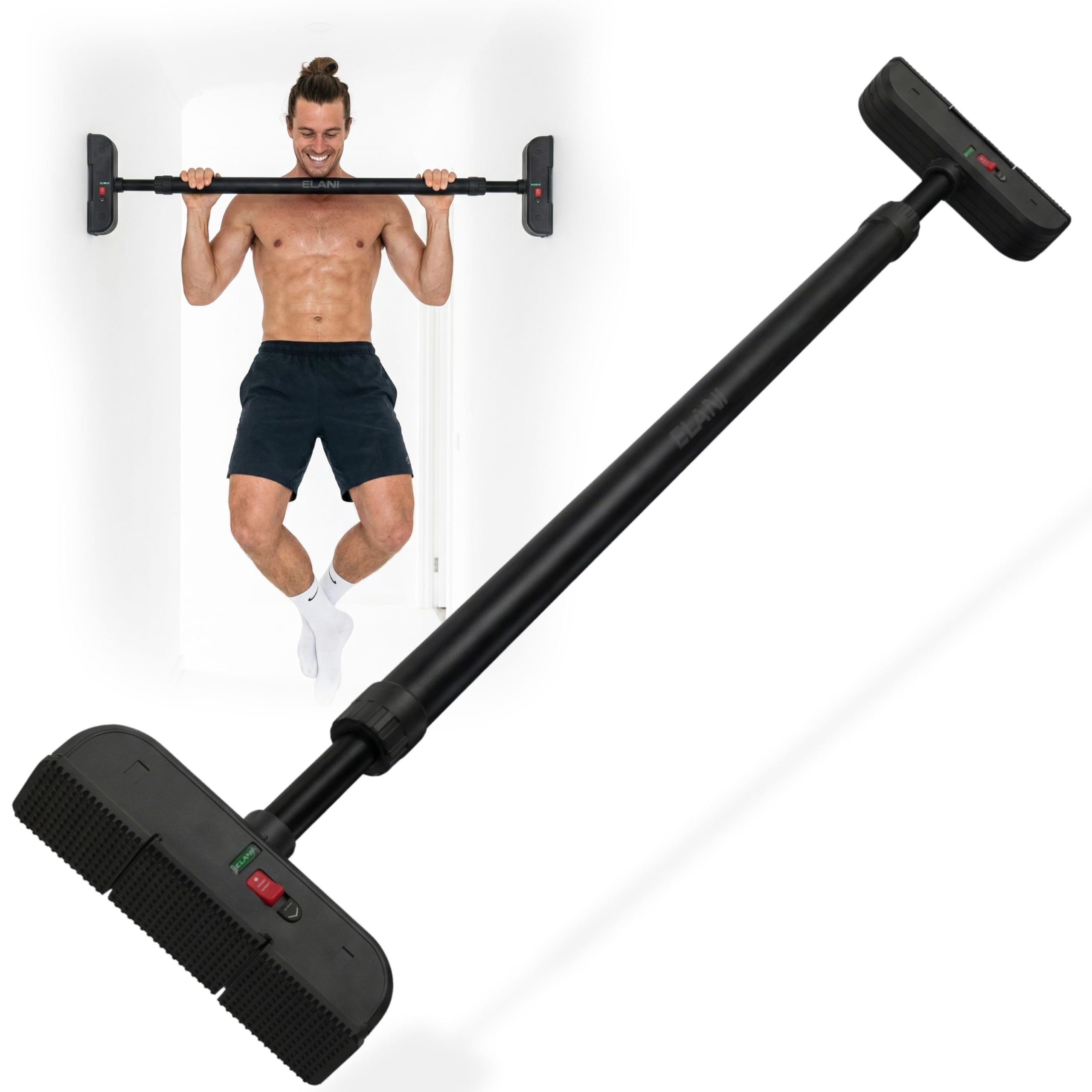 ELANI – Klimmzugstange Wandmontage 115–140 cm | Ohne Bohren | Mit Wasserwaage & sicherem Halt | Pull Up Bar für Flur, Decke & Indoor | Reckstange für Klimmzüge und Training zuhause