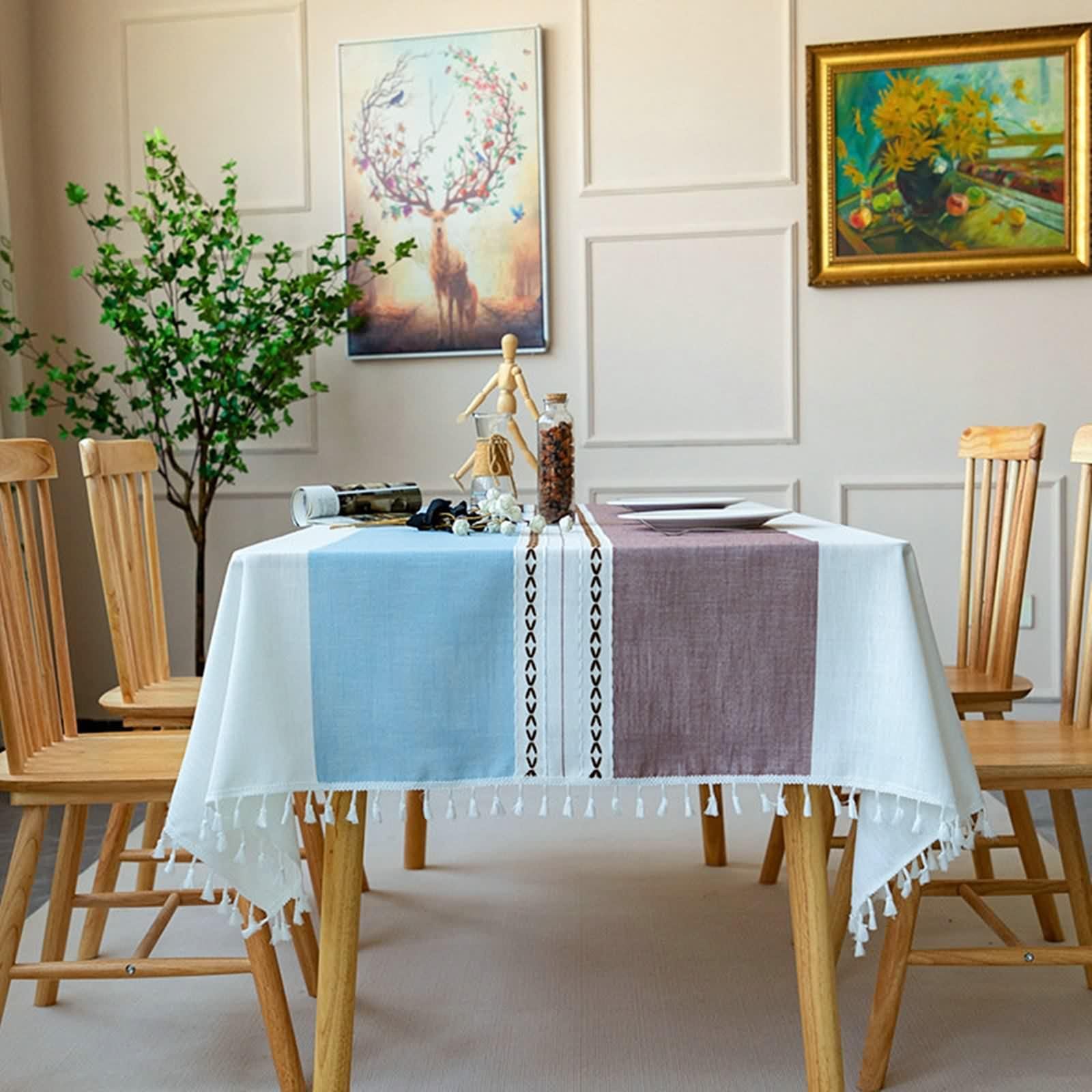Nappe rectangulaire 100 x 160 cm en polyester motif rayures vintage
