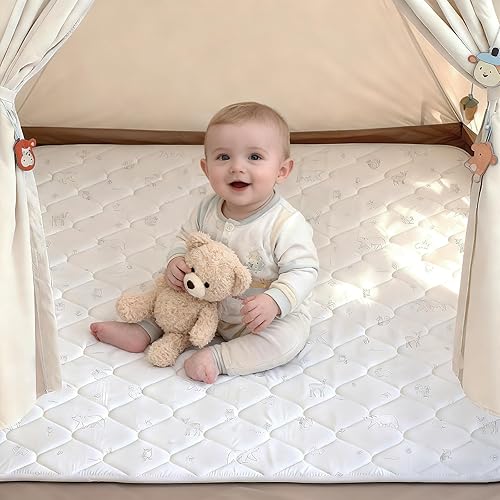 Miniatura 8 de Alfombra de juego para bebé para piso, 47 x 47 pulgadas, alfombra de juego plegable para bebés y niños pequeños, fácil cuidado, tapetes de juego