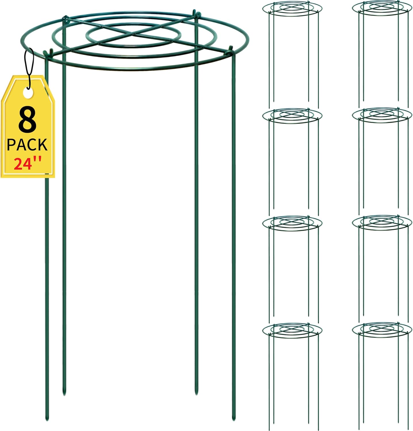 SYITCUN 8pack Peony Cages and Supports, 12 x 24 Inch Four Legs Peony Cage, Heavy-Duty Peonies Support Cages, Peony Ring for Roses, Hydrangeas, Sage, Peonies, Cucumbers, Tomato