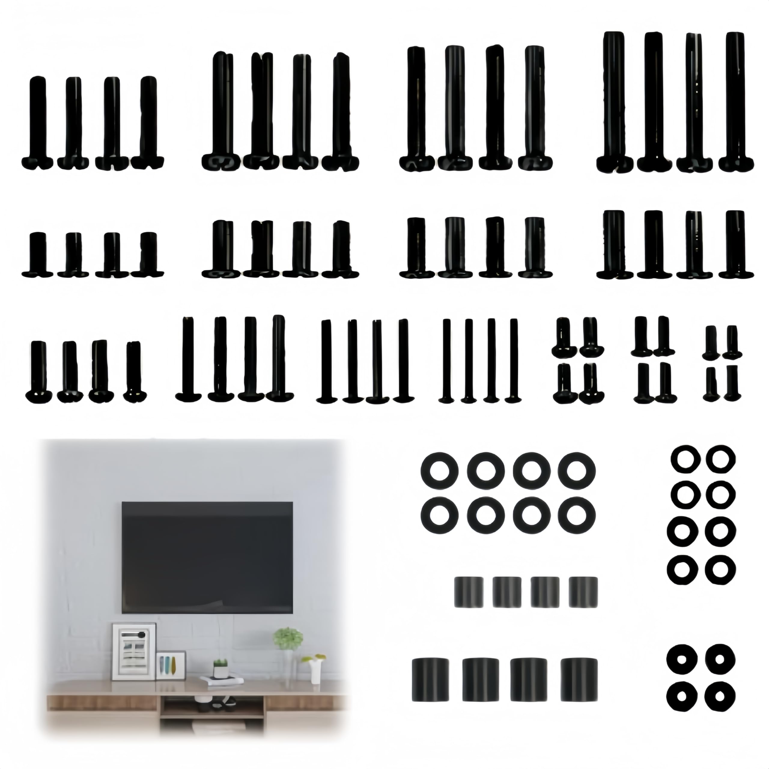 Universal TV Mounting Hardware Kit, TV Bracket Screws, Includes M4 M5 M6 M8 Screws Washers & Spacers