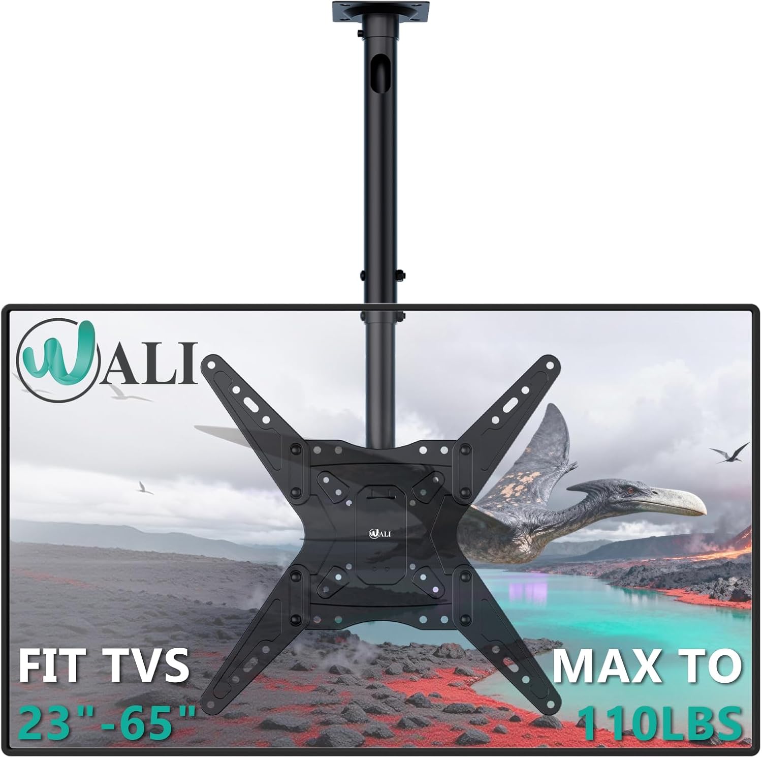 WALI Ceiling TV Mount Adjustable Bracket Fits Most LED, LCD, OLED and Plasma Flat Screen Display 23 to 65 Inch, up to 110 Lbs, Mounting Holes 400x400mm (CM2365), Black