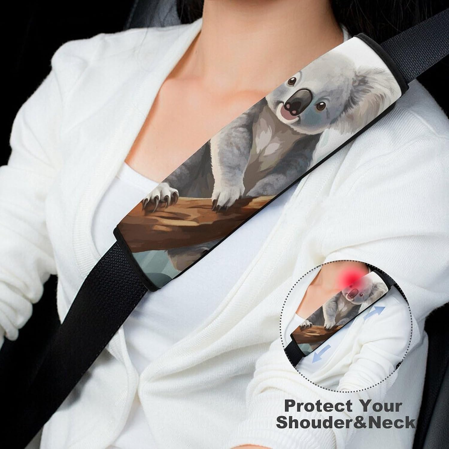 2 PCS Super Soft Car Seat Belt Pad, Cute Koala and Butterfly Printed Waterproof Sweat-Absorbing Seat Belt Covers Backpack Shoulder Pad for All Car Seats Baby Strollers