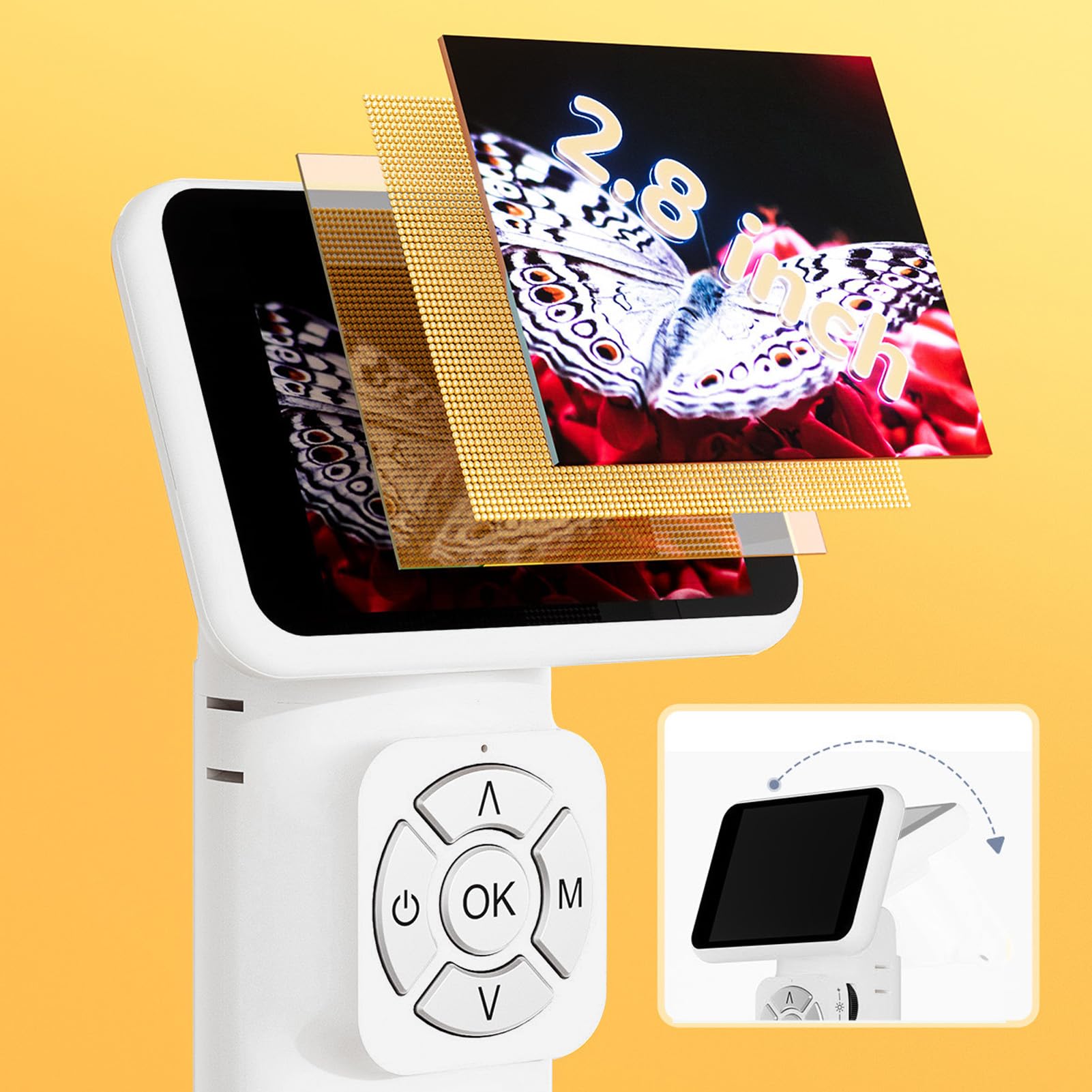 YWBL-WH Microscopio de Mano de 2,8 Pulgadas con Luz LED, Lupa Digital de Bolsillo para Joyeros, Vista para PC