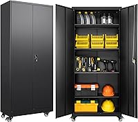 SISESOL 75 Inch Metal Garage Storage Cabinet with Lockable Wheels, Adjustable Shelves & Heavy Duty Steel - Rolling Tool Organizer for Home, Office, Shop