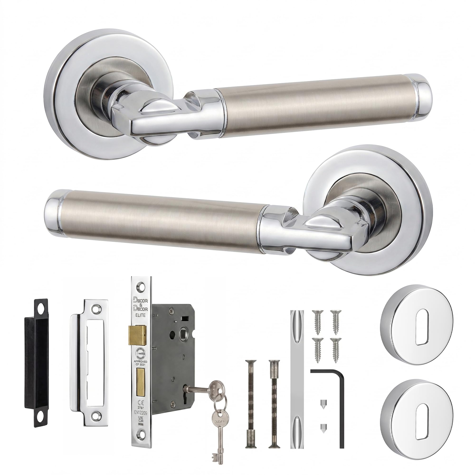 Decoranddecor Enigma Duo Finish Internal Door Handles, Sash Lock Kit 76mm