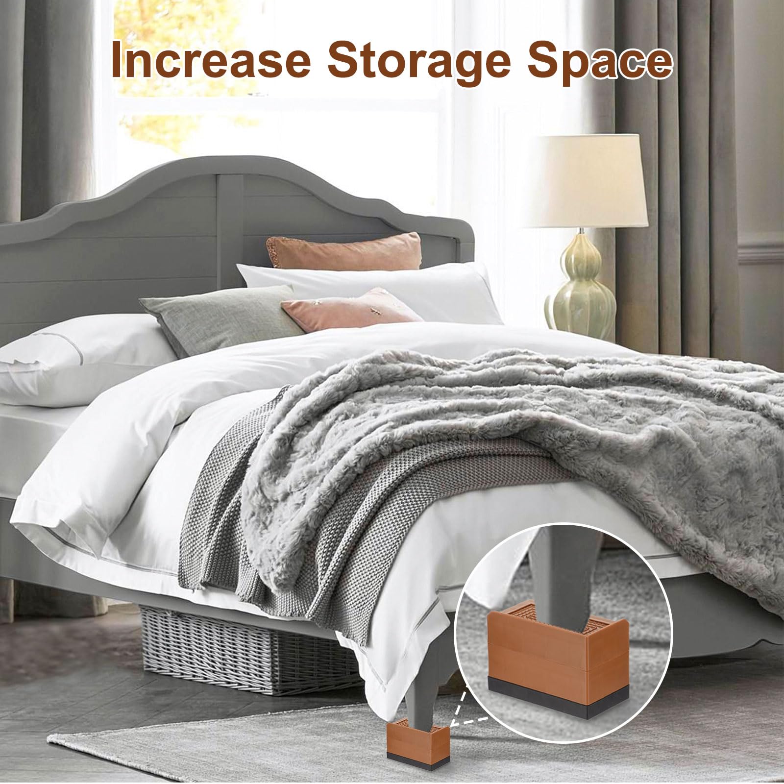 uxcell Paquete de 4 elevadores de cama rectangulares, 4.33 pulgadas, borde en L, resistentes, ajustables, para cama, sofá, mesa y elevador de sofá (negro)