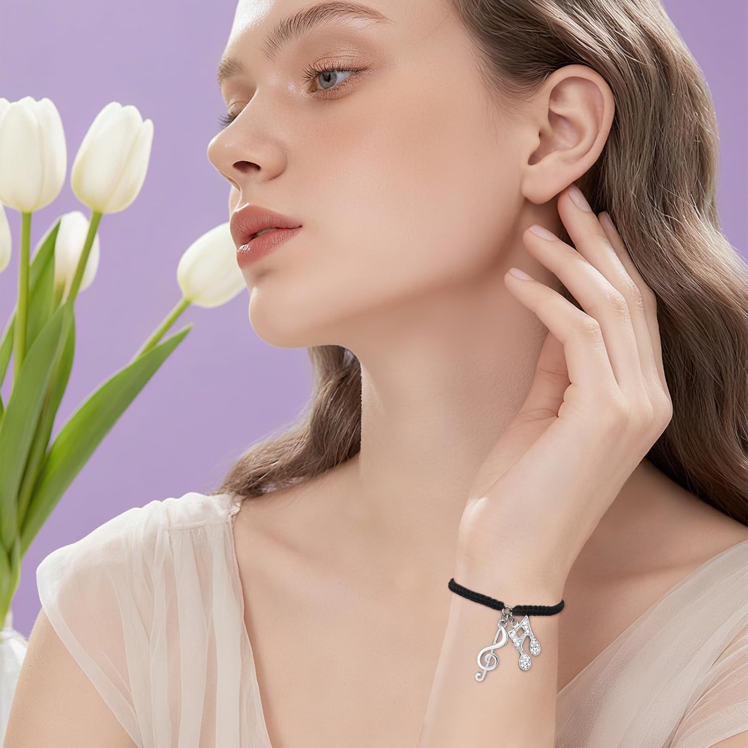 Music Gifts for Women and Men Cubic Zirconia Music Note Symbol Treble Clef Bracelet Appreciation Band Jewelry Concert Essentials for Student Musical Lovers Christmas Thanksgiving Gift - Image 2