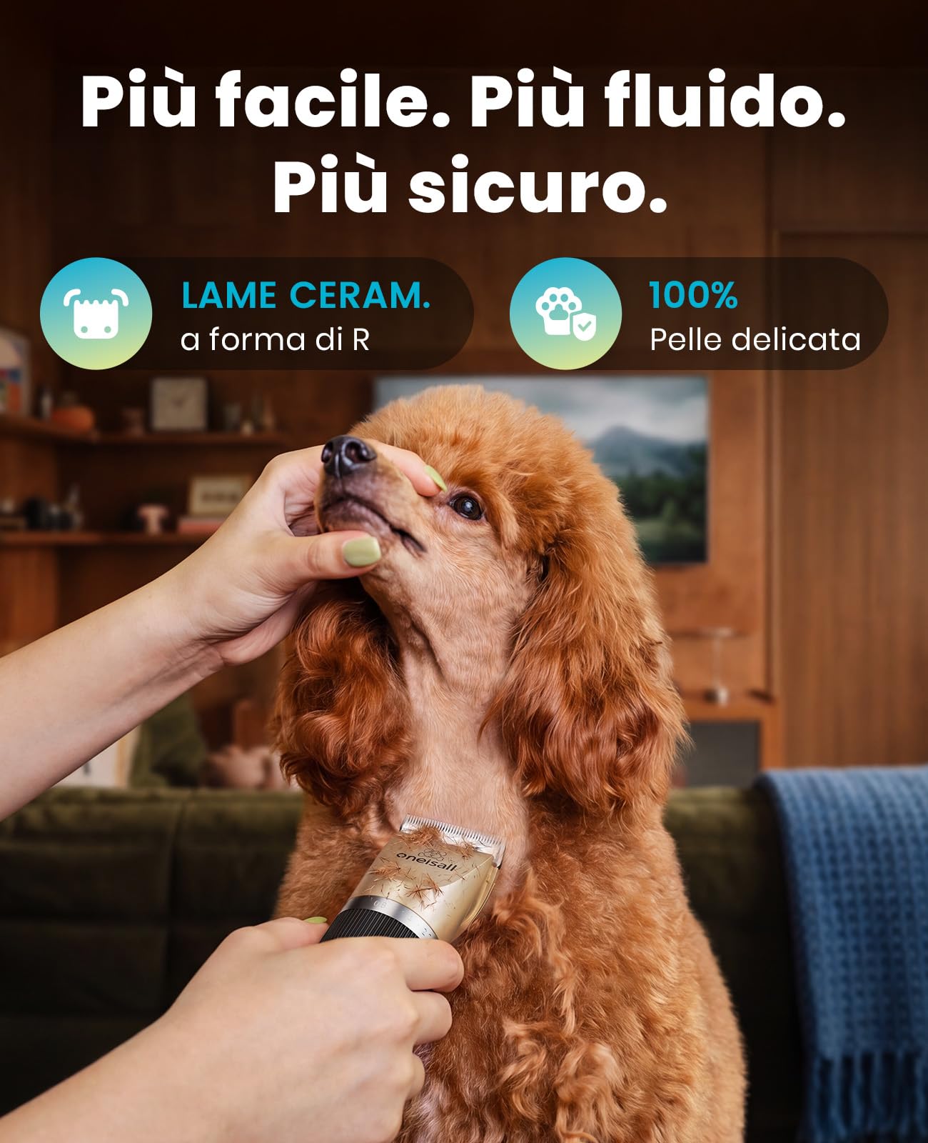 oneisall: tosatrice silenziosa per cani, 2000 mAh, 4 ore di autonomia, per cani e gatti dal pelo folto, tosatrice per cani, tosatrice per animali domestici, rasoio per cani a pelo lungo (oro)