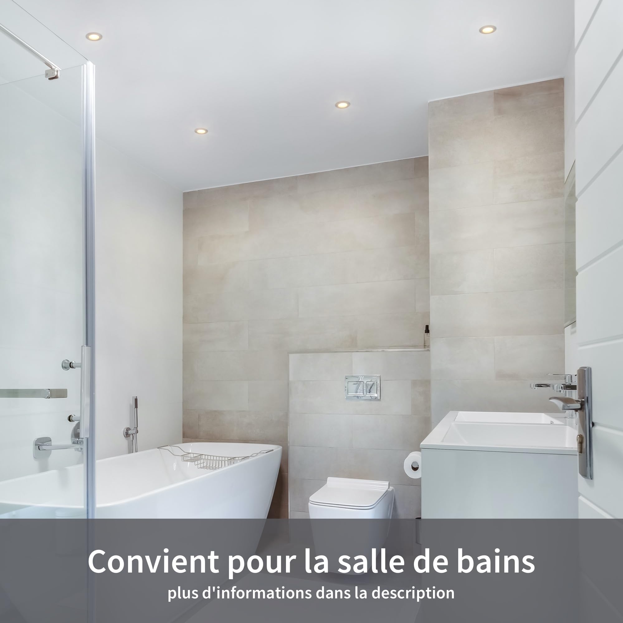 Scandinavian home Set de 3 spots encastrables LED 230V 4,5W blanc chaud 60mm - 70mm I salle de bains I CRI 90 500lm 3000K 68mm I Design en acier inoxydable avec verre dépoli