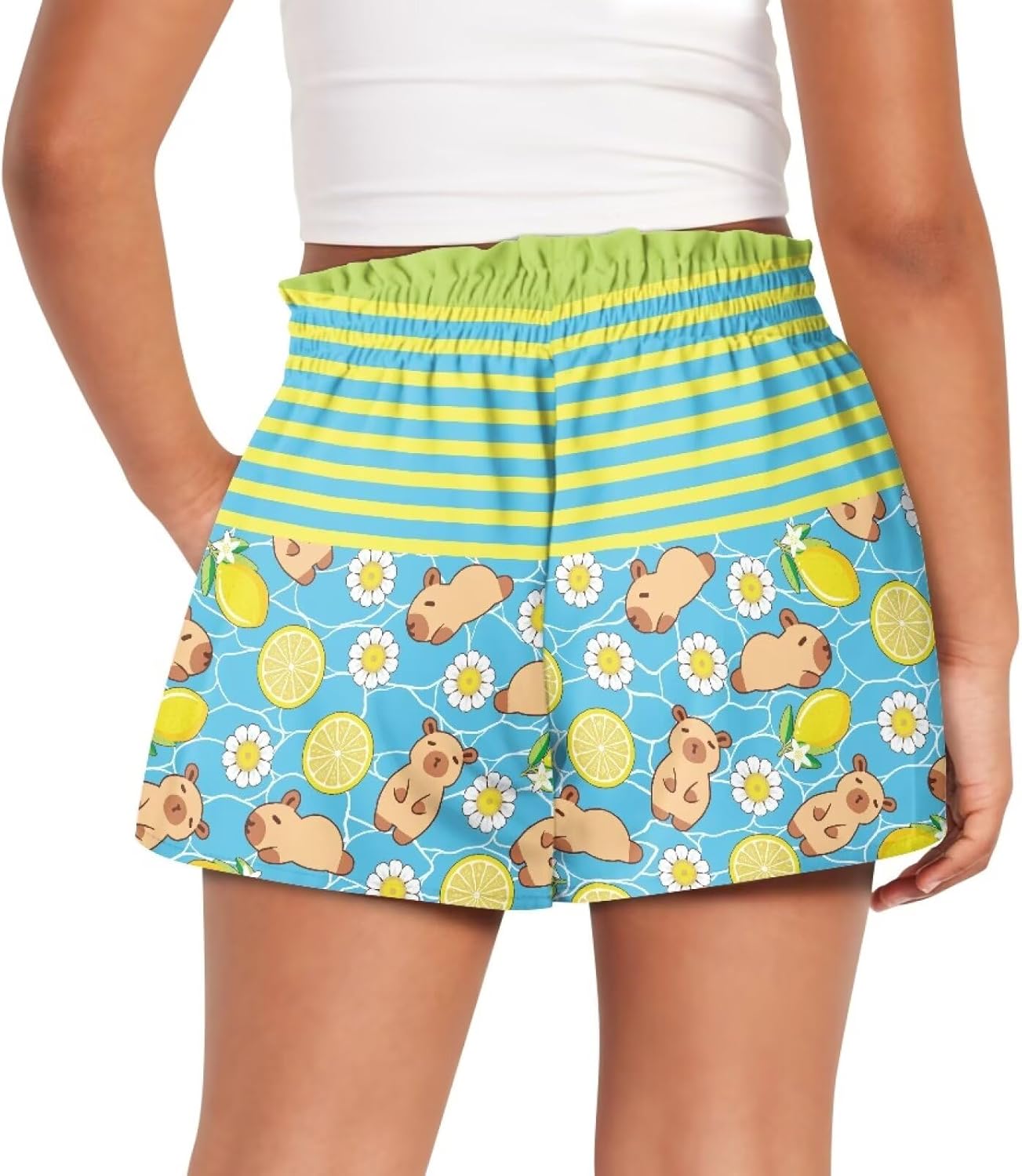Girls Shorts,Girls Elastic Waist Butterfly Short with Pockets Quick Drying Biker Yoga Gymnastics Shorts for 5-16Y