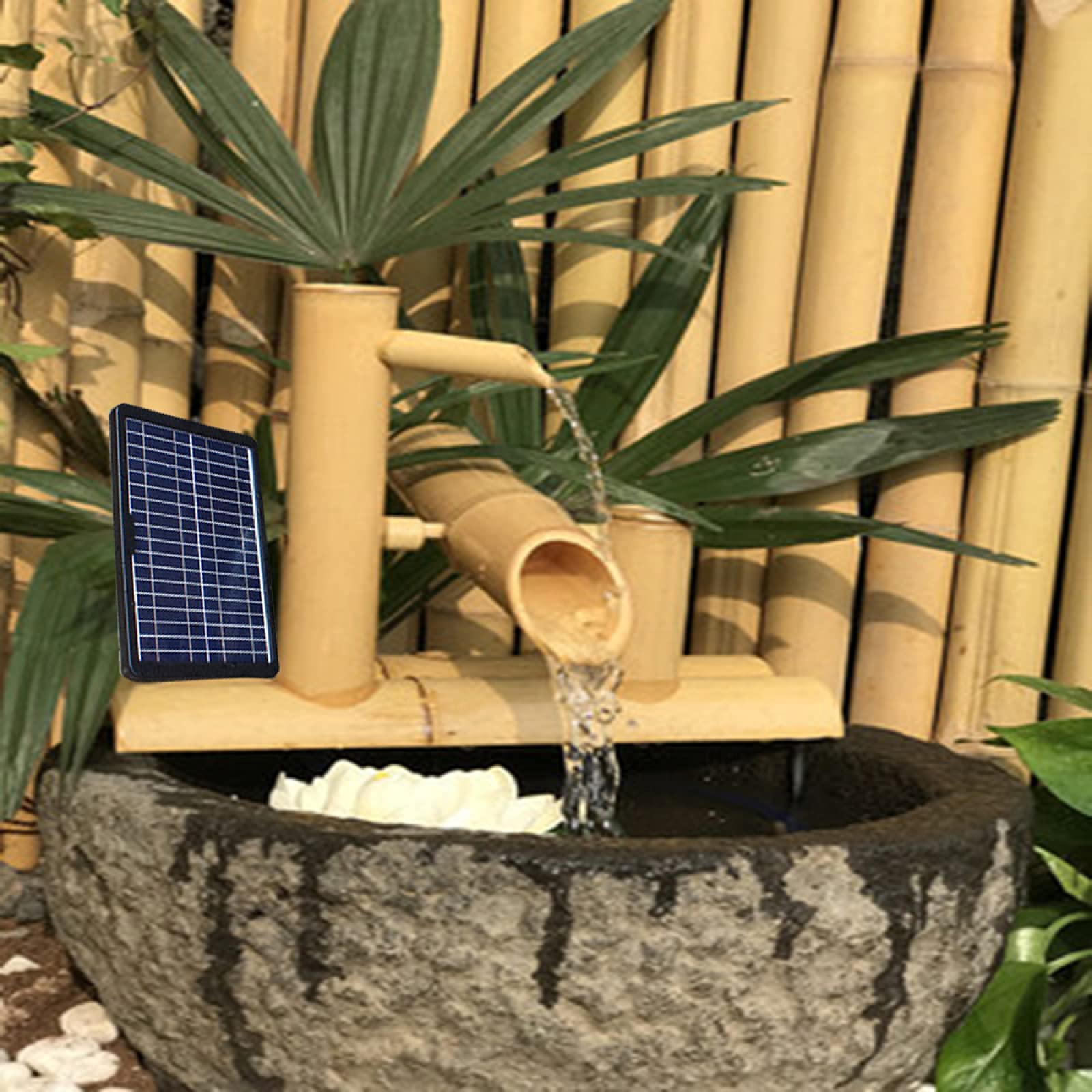 Bird Bath Water Features For The Garden Solar Powered，Bamboo Fountain Japanese style bamboo Jinglu water device flowing water,40cm