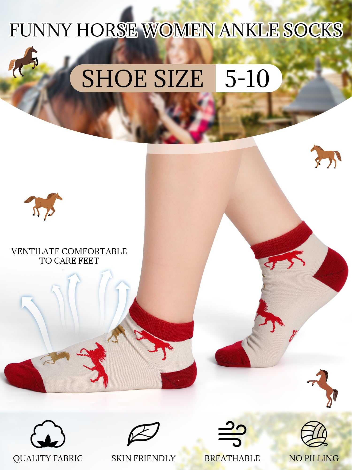 Xtinmee 8 Pairs Funny Horse Socks for Women Novelty Equestrian Ankle Socks Horse Stuff for Christmas Gift Cowgirl Western Lovers