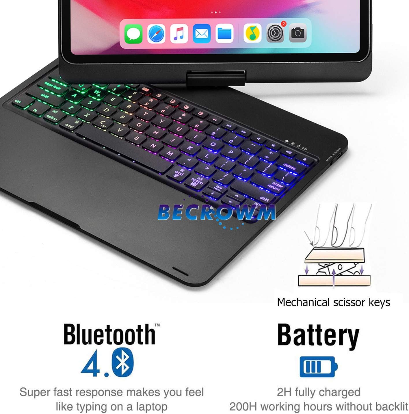 Blасk Frіdау - 40% оƒƒ BECROWMUS 2018 New iPad Pro 12.9 Keyboard Case 360 Degree Rotation Swivel Backlit 7 Color Cover Case with Wireless Keyboard Compatible with Apple iPad 12.9 inch 2018 Black