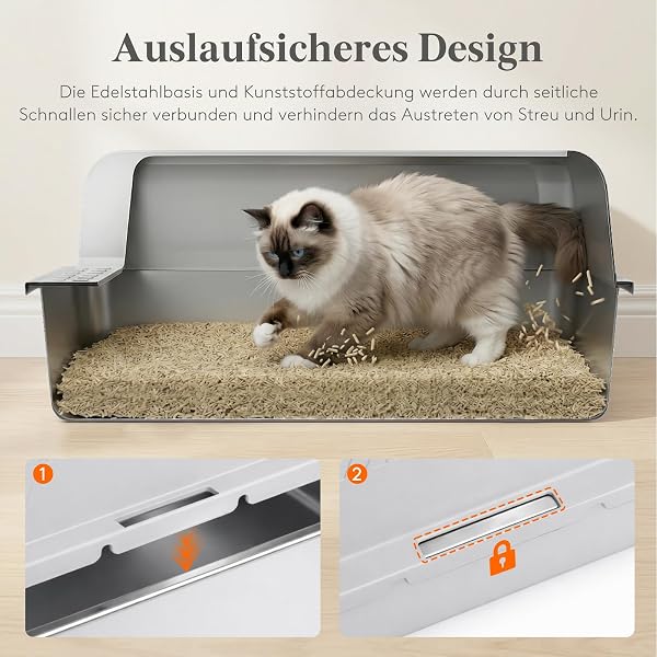 Lifewit Große Katzenklo Edelstahl mit Schaufel, Offene Katzentoilette mit hohem Rand für Mittelgroße und Große Katzen, Geruchsarm Katzen Klo, Cat Litter Box, leicht zu reinigen, 58x37x26cm, Grau - 5