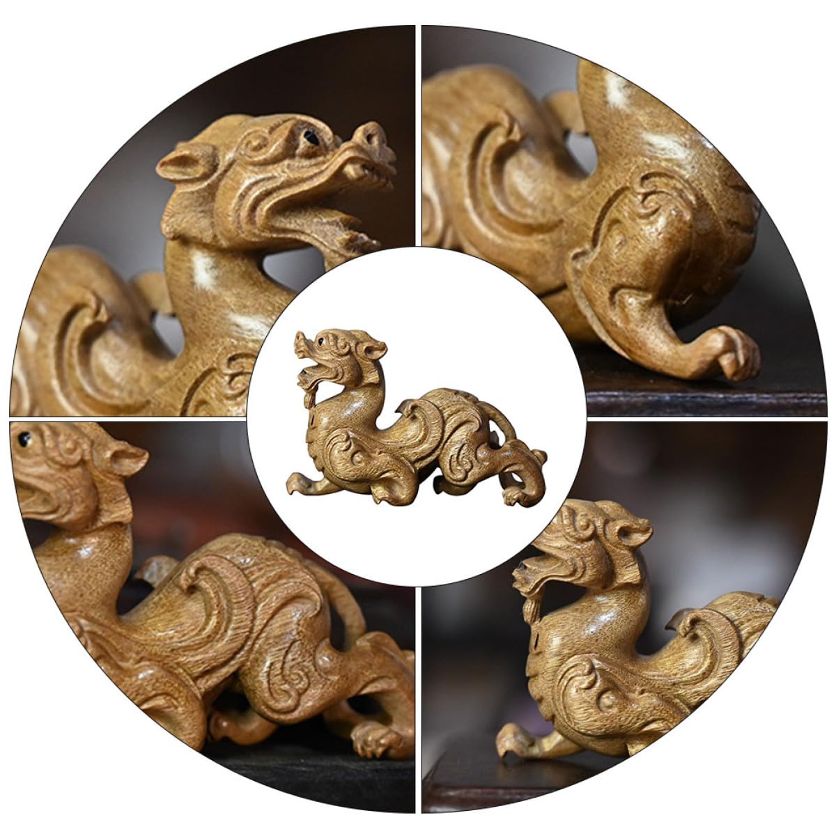 Statua Decorativa in Legno di Pixiu Marrone per Casa e Ufficio, Ornamento Classico Semplice e Artistico, Complemento D'arredo Moderno e Decorazione Elegante Stili multipli