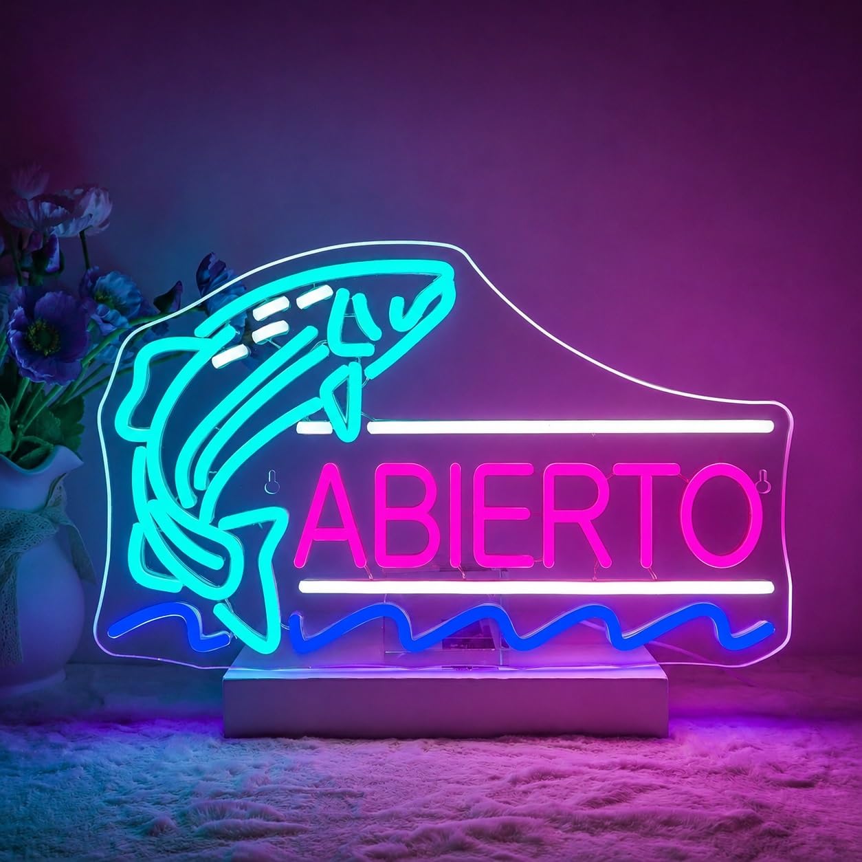 Signs Lamp "ABIERTO" Fish Neon Sign Dimmable