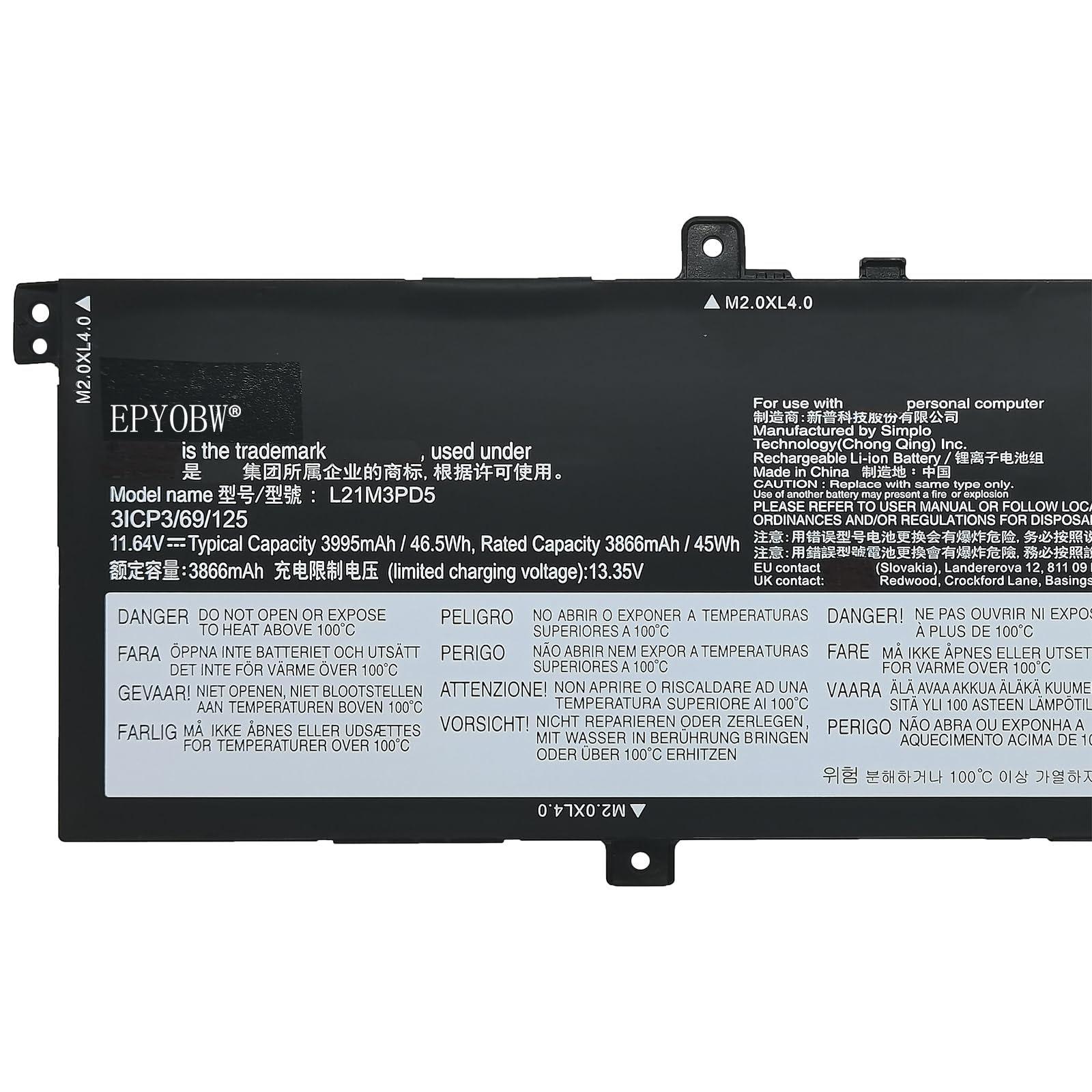 Amazon.com: EPYOBW L21M3PD5 Laptop Battery 46.5Wh 3995mAh 3-Cell