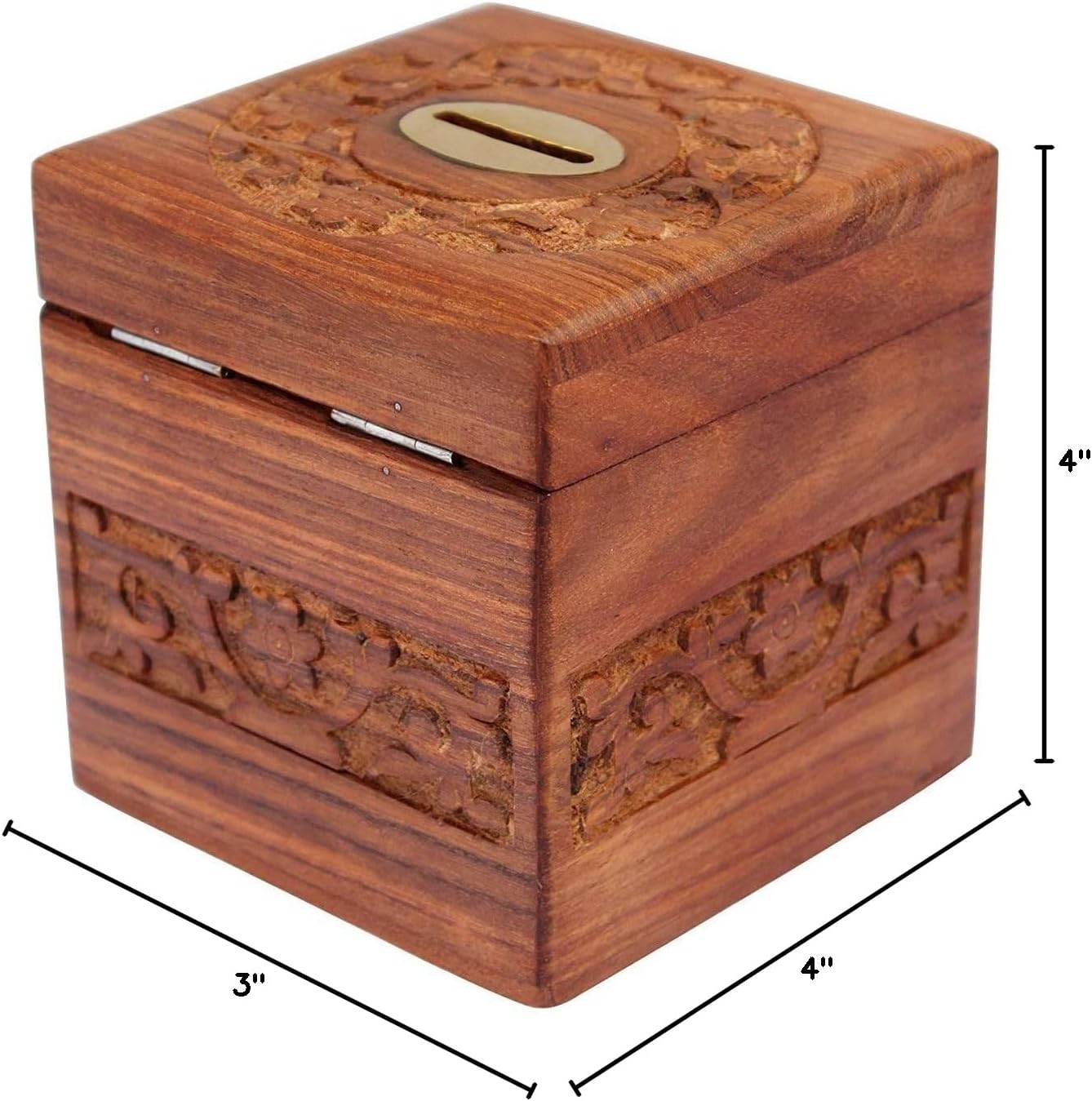 Handmade Wood & Brass Wooden Piggy Money Bank Coin Box Money Box Gift Items for Kids