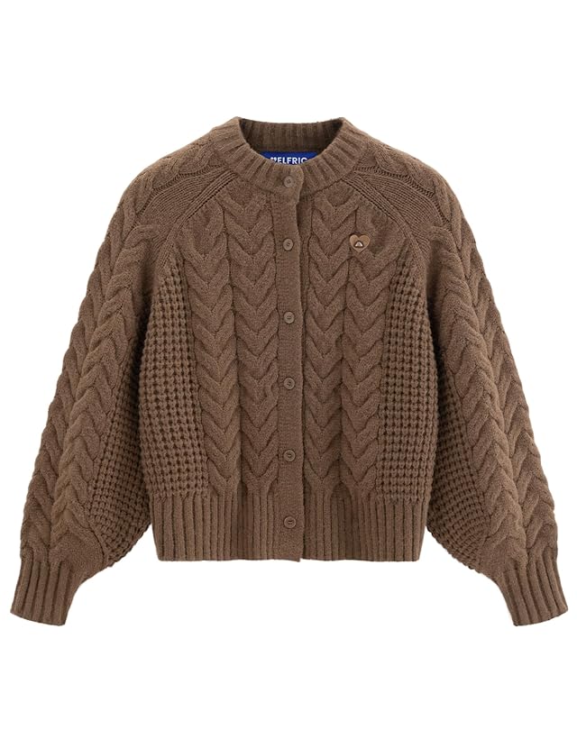 Aelfric Eden Chunky Cardigan Sweaters for Women Oversized Cable Knit Open Front Cardigans Long Sleeve Crewneck Trendy Outfits