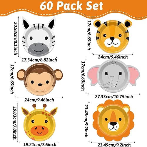 Miniatura 2 de 60 platos de papel para fiesta de safari en la selva, platos desechables en forma de animales, platos de fiesta temática de safari, platos de fiesta