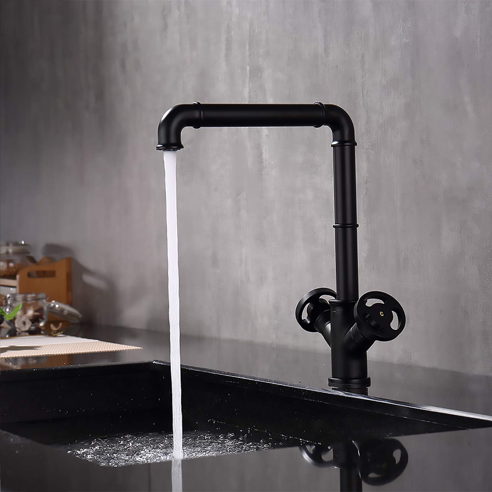 Rubinetto per lavello da cucina industriale girevole a 360° miscelatore caldo e freddo rubinetto monoblocco in ottone doppia maniglia finitura nera (colore: Cromo)